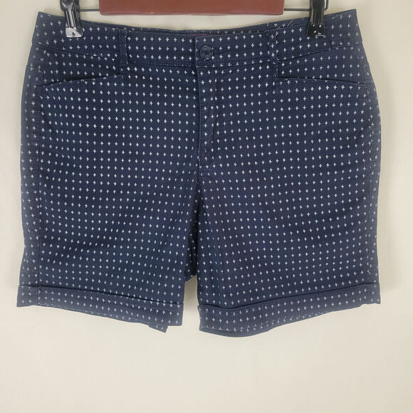 Gloria Vanderbilt Shorts Womens 6 Mid Rise Blue Houndstooth Cuffed Chino Pockets - Picture 1 of 14